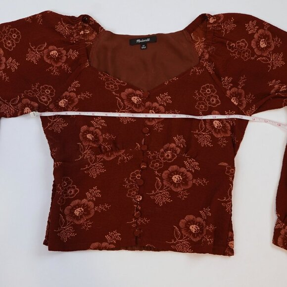 Madewell Preston Puff Sleeve Blouse Burgundy Letterpress Floral - Size XS - Picture 5 of 5